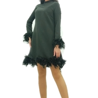 הכי טרדני dress Kayla שילוב נוצות!! ורוד/שחורת/תכלת