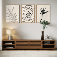 סט תמונות קו בוטני מינימליסטי בשחור לבן לעיצוב סלון מודרני