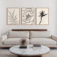 סט תמונות קו בוטני מינימליסטי בשחור לבן לעיצוב סלון מודרני