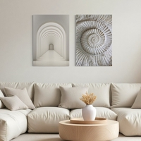 סט תמונות מינימליסטי בגווני בז עם קשתות אדריכליות וספירלה טבעית