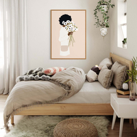 איור אישה מחזיקה זר פרחים בסגנון מינימליסטי בגוונים טבעיים