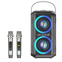 רמקול בידורית קריוקי 80W RMS כולל 2 מיקרופונים אלחוטיים W-KING T9II - יבואן רשמי
