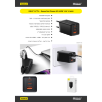 מטען קיר מהיר 2C+U 65W (כולל כבל C ל-C עד 100W) Baseus Gan5 Pro Fast Charger - יבואן רשמי!