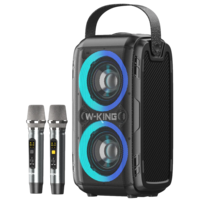 רמקול בידורית קריוקי 80W RMS כולל 2 מיקרופונים אלחוטיים W-KING T9II - יבואן רשמי