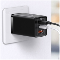 מטען קיר מהיר 2C+U 65W (כולל כבל C ל-C עד 100W) Baseus Gan5 Pro Fast Charger - יבואן רשמי!
