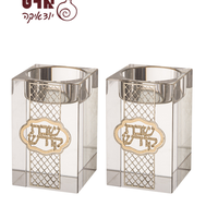 UK40921 זוג פמוטי קריסטל מרובע עם פלקטה 