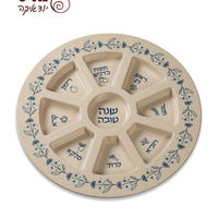 UK83528 צלחת מלמין מהודרת לראש השנה עלים כחול 35 ס
