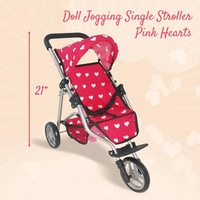 עגלה 3 גלגלים לבובת ניו יורק 239A - ורוד לבבות