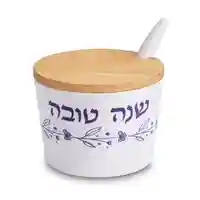 סט קערה + דבשית שנה טובה - עלים כחול