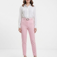 מכנסי טייטס לייקרה ורודים , גזרה גבוהה עם חגורה מעוצבת , One Size , מראה יוקרתי ונוח