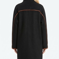 מעיל צמר ארוך עם שילובי עור (Long Wool Coat with Leather Details)