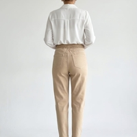 מכנסי צ'ינו נינוחים בגזרה גבוהה עם סגירת שרוך - בז' | מידה 38