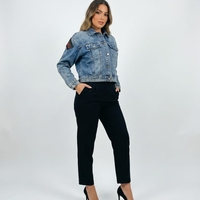 ז'קט ג'ינס קרופ מעוצב עם רקמה - 