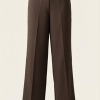 מכנסיים מחויטים בצבע חום שוקולד עמוק - גזרה ישרה וארוכה - מותן גבוהה עם קפל מרכזי אלגנטי