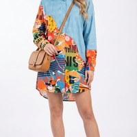 סט שמלת טוניקה מעוטרת בהדפסי פופ ארט צבעוניים למראה נועז ומודרני.