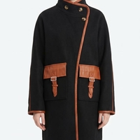 מעיל צמר ארוך עם שילובי עור (Long Wool Coat with Leather Details)