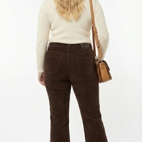 מכנסי קורדרוי מתרחבים בצבע חום שוקולד - גזרה גבוהה עם סיומת פרומה - סטייל רטרו מודרני