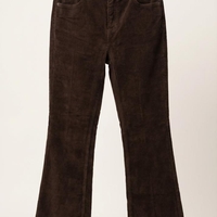 מכנסי קורדרוי מתרחבים בצבע חום שוקולד - גזרה גבוהה עם סיומת פרומה - סטייל רטרו מודרני