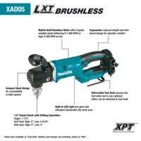 מקדחה זוויתית בראשלס 18V (גוף בלבד) makita XAD05 / DDA450