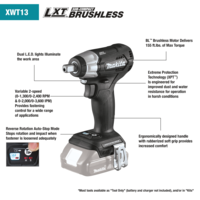 מפתח רטיטה מקיטה 18V בראשלס MAKITA XWT13Z / DTW181Z (גוף בלבד) מהדורה שחורה