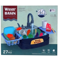 حوض غسيل لعبة مطبخ مع مضخة مياه وملحقات، 27 قطعة