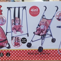 طقم عرباي مع كرسي ومرجيحة لدمية بيبي 4IN1