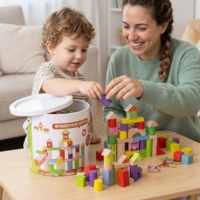 דלי לבני בנייה צבעוניים 100 חלקים מבית Pit Toys