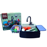 حوض غسيل لعبة مطبخ مع مضخة مياه وملحقات، 27 قطعة