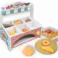 יריד האוכל לילדים: דוכן מאפיה עשוי עץ הכולל 29 חלקים למשחקי דמיון טעימים