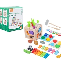 משחק עץ 8 ב 1 - קוביית התאמת צורות עץ -