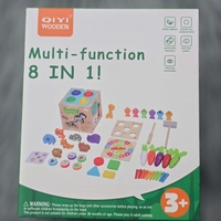 משחק עץ 8 ב 1 - קוביית התאמת צורות עץ -