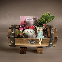 עציץ קריסטל חבית עץ קטנה עם אבני קריסטל לפי בחירה