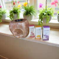 מארז מתנה – פמוט מלח הימלאיה ומבער עץ עם שמן