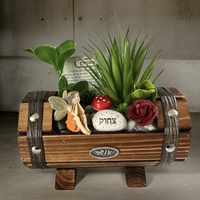 עציץ קריסטל חבית עץ קטנה עם אבני קריסטל לפי בחירה