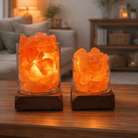 מנורת מלח זכוכית בשילוב בסיס עץ