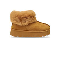 מגף פרווה פלטפורמה נשים - קאמל