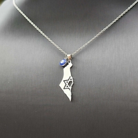 שרשרת מפת ארץ ישראל בשילוב עין כחולה - כסף 925