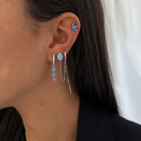 זוג עגילי חישוק וטיפה לשני חורים תורקיז - כסף 925