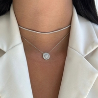 שרשרת תליון עגול משובץ - כסף 925