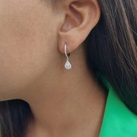 זוג עגילי חישוק תליון טיפה משובצים - כסף 925