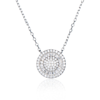 שרשרת תליון עגול משובץ - כסף 925