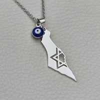 שרשרת מפת ארץ ישראל בשילוב עין כחולה - כסף 925