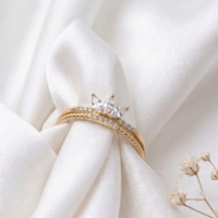 טבעת כתר ופס זירקונים שחורים/לבנים