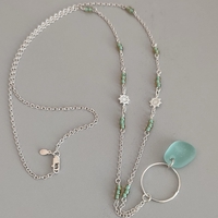 שרשרת כסף וזכוכית ים תכלת