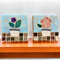 2 תמונות מיני פסיפס בעבודת יד- פרחים