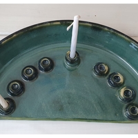 חנוכייה עבודת יד מקרמיקה צבע ירוק טורקיז