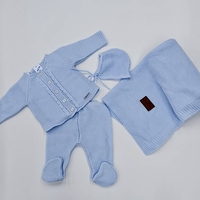 מארז סט סרוג  + שמיכה NB - תכלת