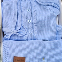 מארז סט סרוג  + שמיכה NB - תכלת