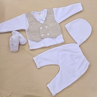 סט ווסט סרוג צמות  ניובורן - בז