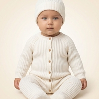 סט אוברול סרוג+כובע 0-3 - שמנת